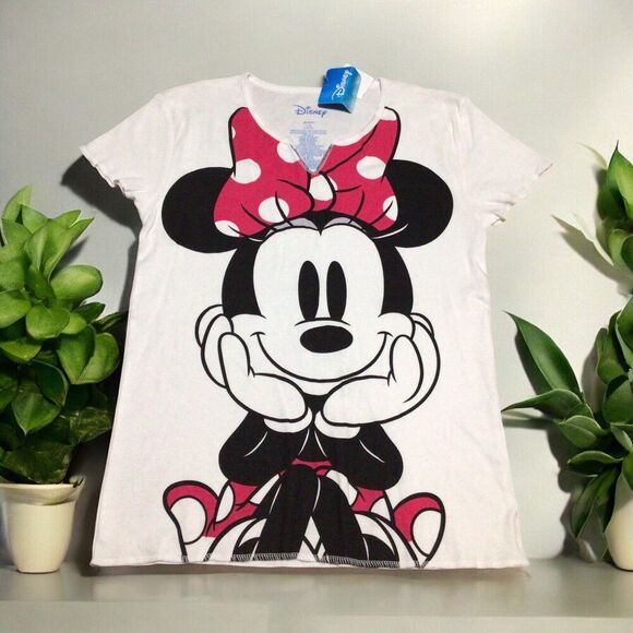 Disney Minnie Mouse T Shirt Girls Short Sleeve Size L 11/13 White Logo Cartoon - Picture 1 of 6